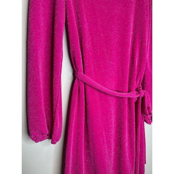 Fraiche By J Sparkle Pink GLITTER Mini Party Dress Belt holiday size Small tie - Picture 5 of 6